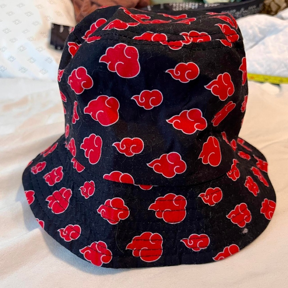 Naruto Shippuden Akatsuki Red Cloud Black Bucket Hat Anime Mens Accessory
